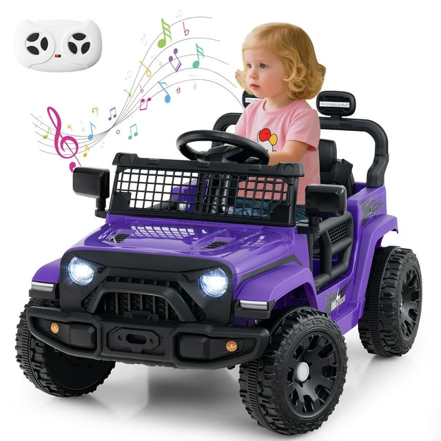 Gymax Kids Ride on Car Truck 12V Battery Powered Electric Vehicle w/ Foldable Mirrors Purple