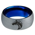 thumbnail image 2 of Tungsten Horse Bronco Equestrian Band Ring 8mm Men Women Comfort Fit Blue Dome Brushed Gray Polished, 2 of 4