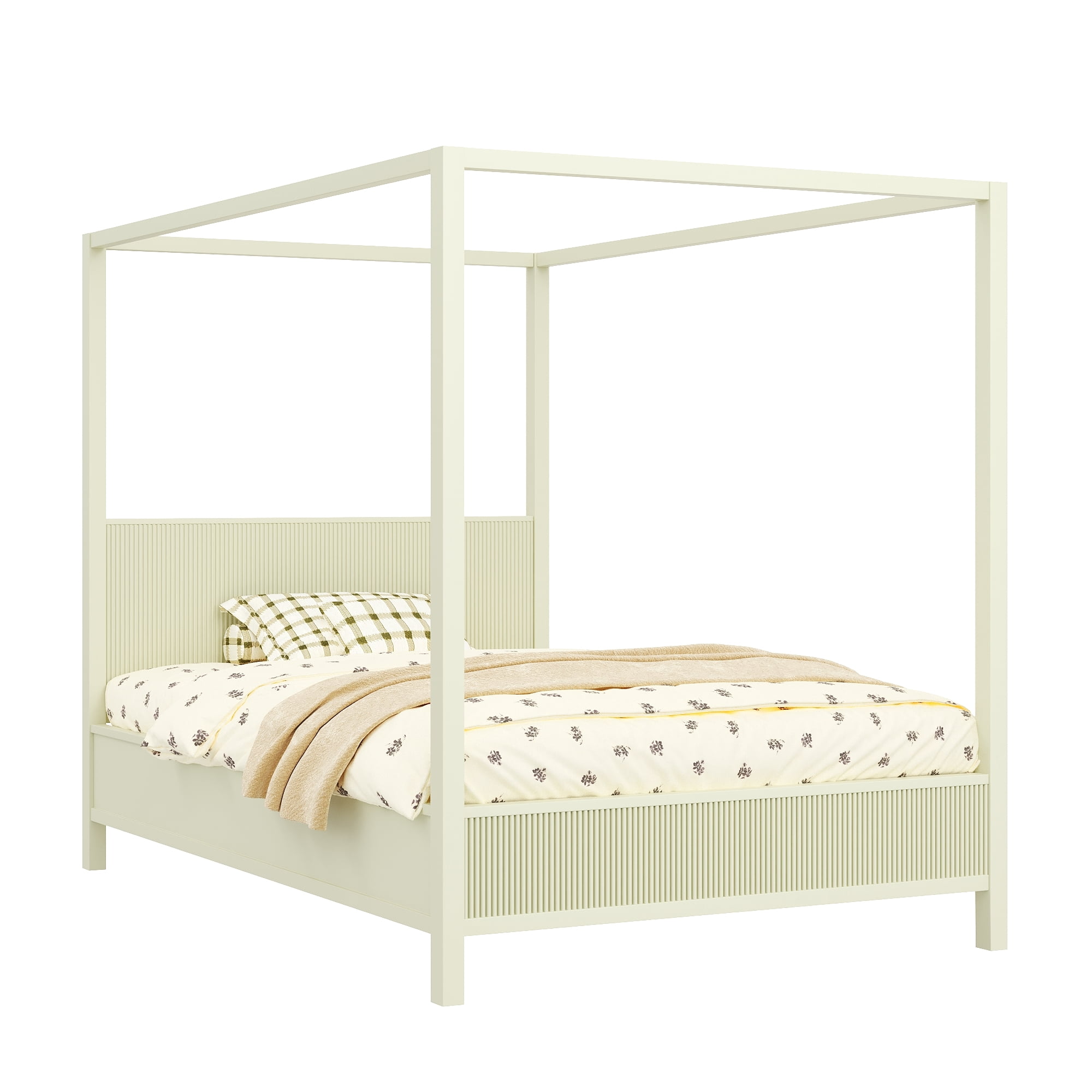 Euroco Wood Queen Size Canopy Platform Bed, Beige