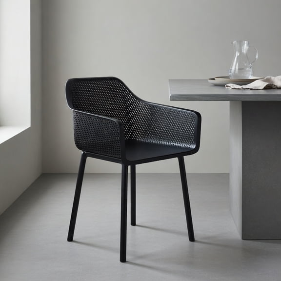 GVN Set of 4 Modern Plastic Dining Chairs with Breathable Mesh Backrest, Kitchen Armchairs for Restaurant, Dining Room, Black