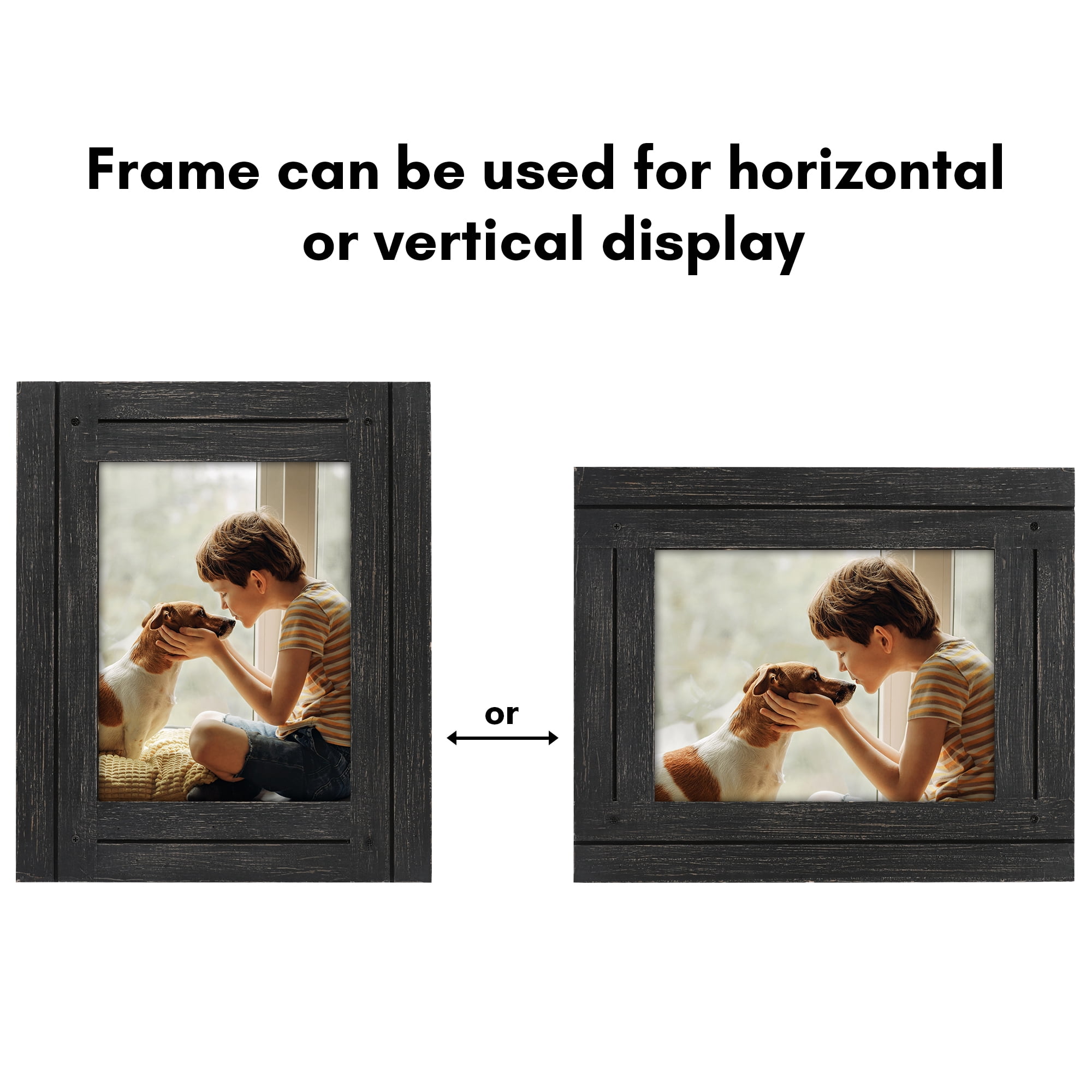 Americanflat 6x8 Picture Frame Polished Crystal Clear Glass Hampton Collection Distressed - Charcoal Black