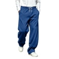 thumbnail image 3 of Mens Wide Leg Sweatpants Solid Color Elastic Waist Loose Baggy Sweatpants Fashion Casual Winter Drawstring Outdoor Workout Pants with Pockets, 3 of 10