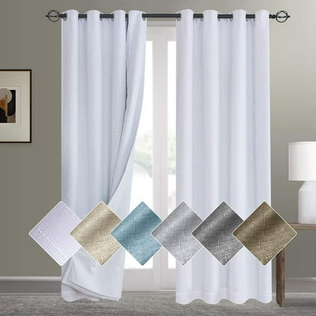 White Blackout Curtains 84 Inch Length Linen Textured With Curtain Liner Thermal Insulated Grommet For Bedroom W50 X L84 2 Panels Canada White Blackout Curtains 84 Inch Length, White Blackout Curtains 84 Grommet