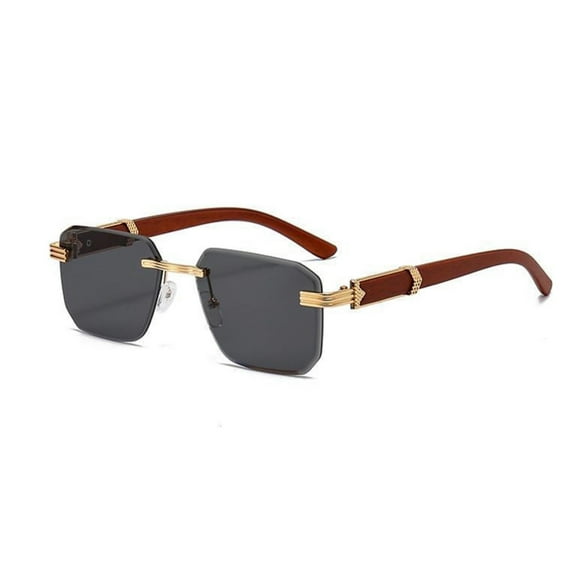 Square Gold Frame Designer Rimless Black Tint Unisex Sun Glasses Men's Women's Retro Hip Hop Woodgrain Rectangle Shades Sunglasses