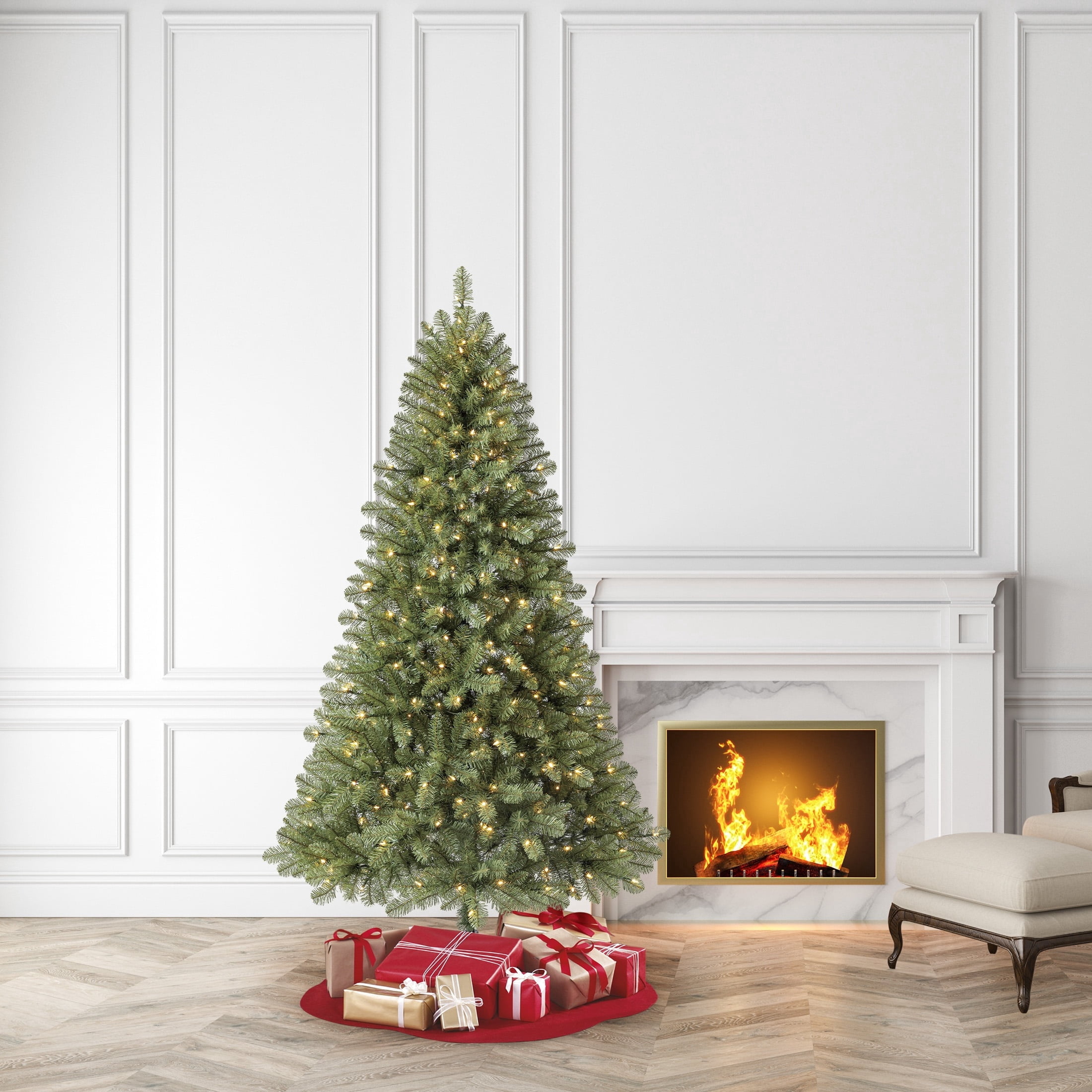 7' Pre-Lit Duncan Pine Green Artificial Christmas Tree with Color-Changing LED Lights, Quick Set, and Stand, by Holiday Time