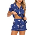 thumbnail image 5 of Capreze Women Pajamas Set Button Down Lounge Sets Lapel Sleepwear Straight Leg 2 Piece Outfits Short Sleeve Nightwear Navy Blue Floral XL, 5 of 8