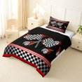 thumbnail image 3 of Castle Fairy Race Flag Graphic Twin Comforter Sets 3-Piece for Boys, Flaming Tire Art Bedding Set for Bedroom, Black Red,Black Reversible, 3 of 6