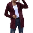 thumbnail image 3 of Women's Long Sleeve Cable Knit Sweater Button Front Cardigan Loose Coat, 3 of 13