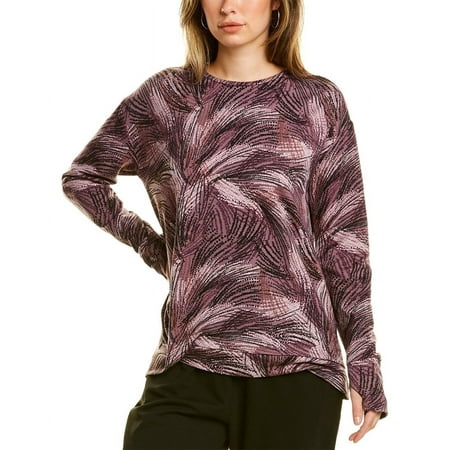 H By Halston Top Women's M Black Printed Stretch Thumbhole Long Sleeve JDM1974