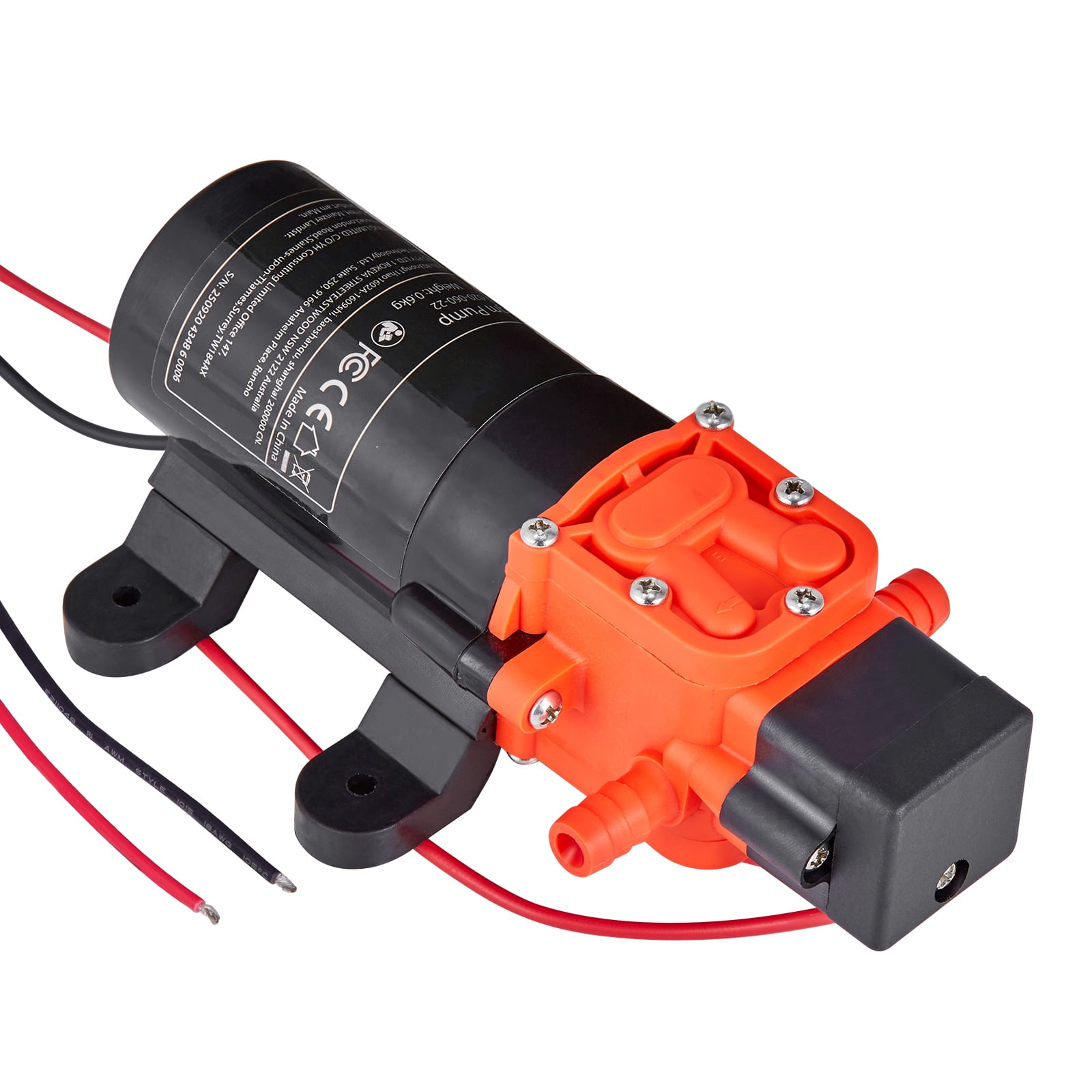 KFFKFF 12V DC Water Pressure Pump, 1.2 GPM (4.5 L/min), 2-Chamber Self-Priming Diaphragm Pump with Hose Clamps, 80 PSI Maximum Pressure, Low-Noise Design, Suitable for RVs, Boats, and Garden Watering