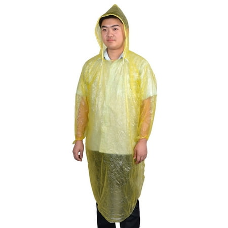 Adult Bicycle Pullover Style Yellow Plastic Disposable Hooded Raincoat (Best Rain Poncho For Biking)