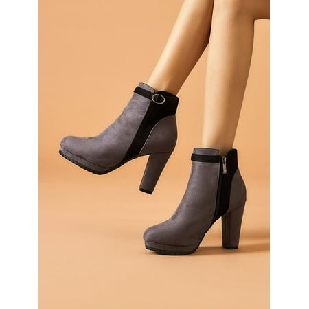

Two Tone Faux Suede Zip Side Boots Women‘s Footwear