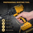 thumbnail image 3 of Dewalt 20V Cordless Rivet Gun, 1/8", 5/32", 3/16" Brushless Rivet Gun, 20 Rivets and LED Light, 3 Adapters, Automatic Electric Rivet Nut Guns, 3 of 5