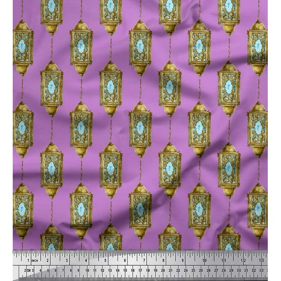 Soimoi Purple Poly Georgette Fabric Hanging Lamps Home Decor Print Fabric by the Yard 42 Inch Wide