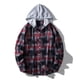 thumbnail image 1 of Blusa informal de manga larga con capucha para hombre, con cuello vuelto, manga larga, cierre de botones, estampado a cuadros, con capucha, 1 of 9