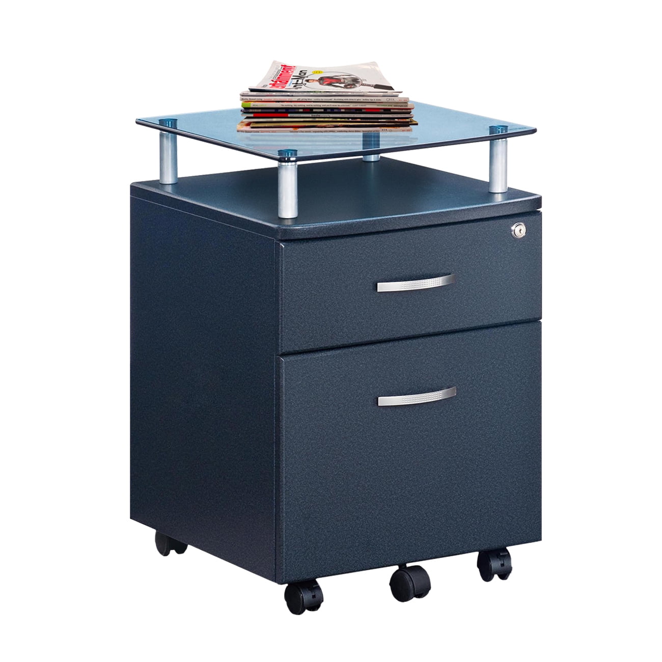 Techni Mobili Rolling File Cabinet With Glass Top And 2 Drawers