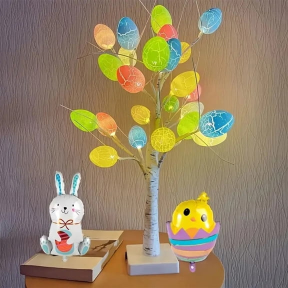 AuroraX Multicolor Led Easter Egg Tree Light Pre-Lit Artificial Spring Tree with Battery or Usb Power Glowing Desktop Centerpiece for Holiday Party Decor