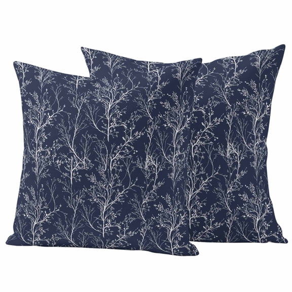 Outdoor Pillow Covers 26 x 26 Inches, Navy Blue Botanical Waterproof Throw Pillow Cover Set of 2, Vintage Floral Plants Branch Decorative Square Cushion Covers for Patio/Tent/Couch/Garden
