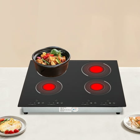 4-Burner Electric Ceramic Cooktop with Touch Control, Overheat Protection & Easy Clean – 3000W for Home and Professional Use