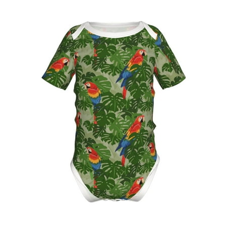 

Adobk Parrots And Tropical Leaves Print Baby Climbing Clothes Jumpsuit Rompers Classic Rompers Child Short sleeve Bodysuits-6 Months