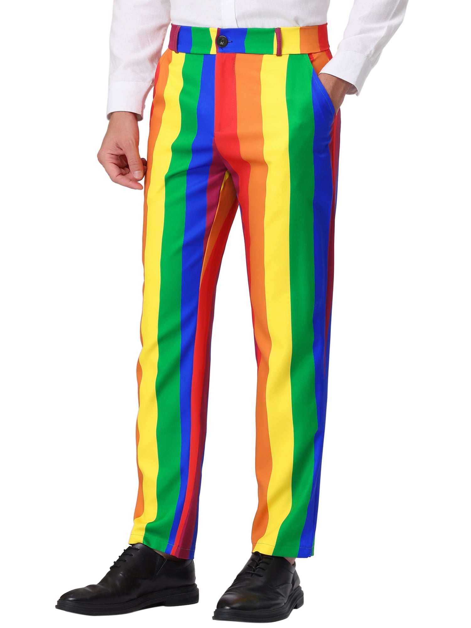 Unique Bargains Men's Striped Pants Business Skinny Fit Color Block Trousers 30 Multicolor