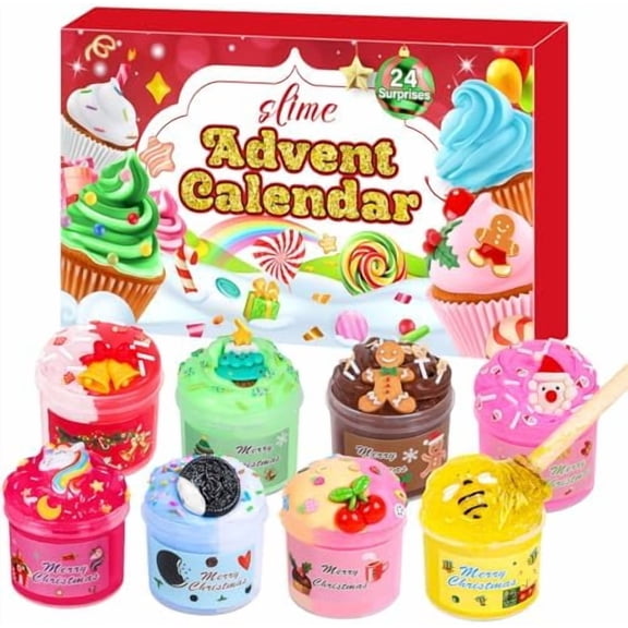 Advent Calendar 2025-24 Days of Surprises Christmas Advent Calendar with Slime and Charms Kit Funny Christmas Gifts Toy for Toddler Kids Teens Girls 4 5 6 7 8 9 10 11 12 Year