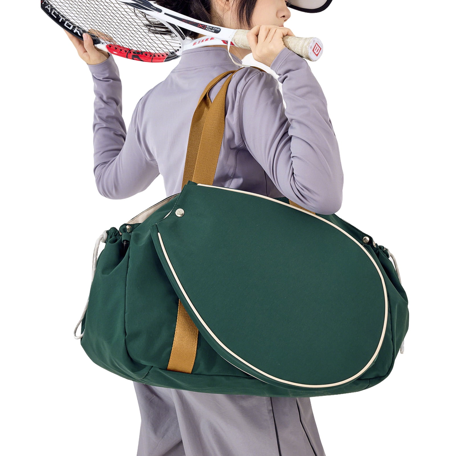 URSOFINE Detachable Tennis Racket Sports Duffel Bag, Water Resistant Lightweight Nylon Multi Compartment Gym Shoulder Handbag with Racket Hook for Tennis Training Travel Daily Use