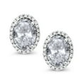 thumbnail image 2 of Gem Stone King 10K White Gold White Topaz and White Diamond Halo Stud Earrings for Women | 2.24 Cttw | Gemstone November Birthstone | Oval 7X5MM, 2 of 5