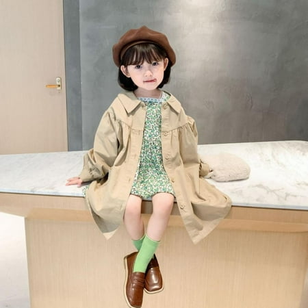 

Spring Autumn Fashionable Toddler Baby Girls Trench Jacket Warm Wind Coat Khaki Casual for 1-6 Years Old Cotton