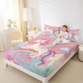 thumbnail image 4 of Castle Fairy Animal Magical Unicorn 4 Pieces Queen Sheet Sets for Boys Girls,Dreamy Princess Ultra Soft Flat Sheet,Kawaii Rainbow Stars Queen Fitted Sheet,Super Cozy Room Decor, 4 of 7