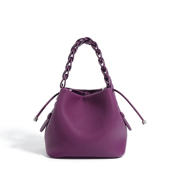 Genuine Cowhide Women Bucket Bag, Purple Leather Crossbody Shoulder Handbag