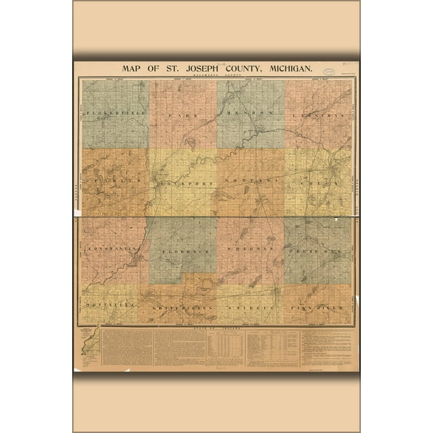 24"x36" Gallery Poster, Map of St. Joseph County, Michigan 1897