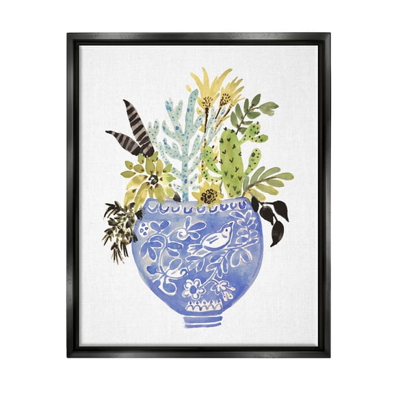 Stupell Whimsical Botanicals Ornate Planter Botanical & Floral Painting Black Floater Framed Art Print Wall Art