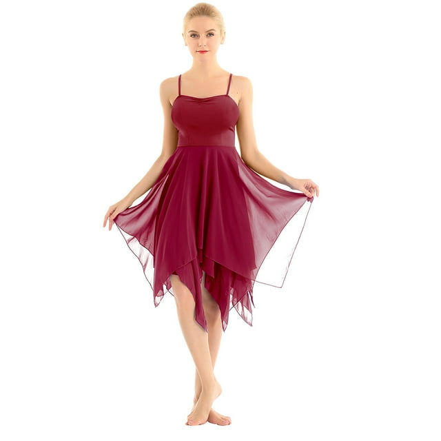 zdhoor Robe de Danse Lyrique Asymétrique en Mousseline pour Femme, Chérie, Performance, Jupe Asymétrique, Bordeaux_m