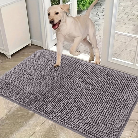 Non-Slip Chenille Pet Paw Pad Mat, 31.5 x 19.7 Inches Absorbent Doormat for Indoor Entryway, Muddy Paws, Water and Dirt, Quick-Dry Washable, Textured Rubber Backing, Multiple Colors