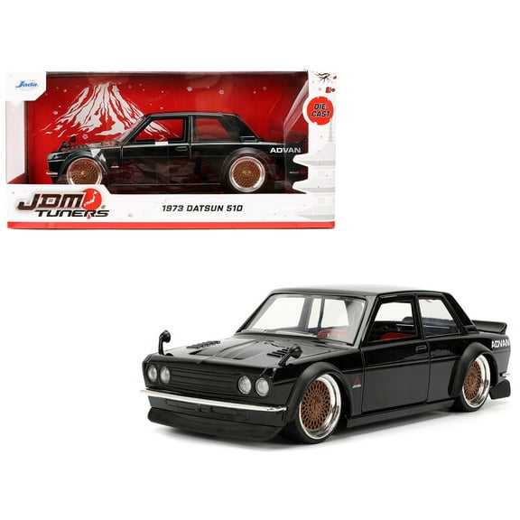 1973 Datsun 510 Black with Gold Wheels "JDM Tuners" Series 1/24 Diecast Model Car by Jada