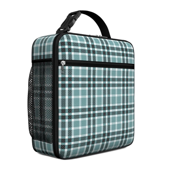 Blue and Black Checkered Pattern Insulated Lunch Bag Teens,Lunch Box for Men Women for Work,Picnic or Travel,10.2x9.5x4.3 Inches,8 Can Capacity