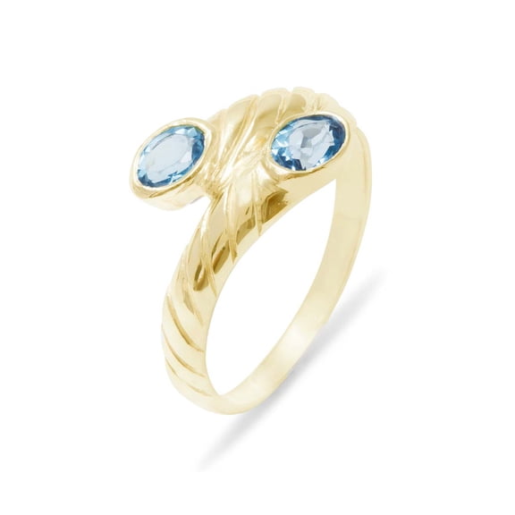 LBG British Made 14k Yellow Gold Natural Blue Topaz Womens Band Ring - 33 size options - 10 - 33 size options - Sizes 4 to 12 Available