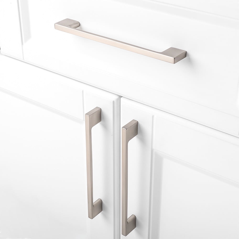 KOOFIZO 10 Pack Wide Foot Cabinet Bar Pull - Brushed Nickel Modern Solid Handle, 6.3 Inch/160mm Screw Spacing