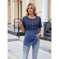 thumbnail image 3 of 2025 Spring and Summer New Women'S Button Short Sleeve Round Neck Colorblock Tops Blue S, 3 of 8