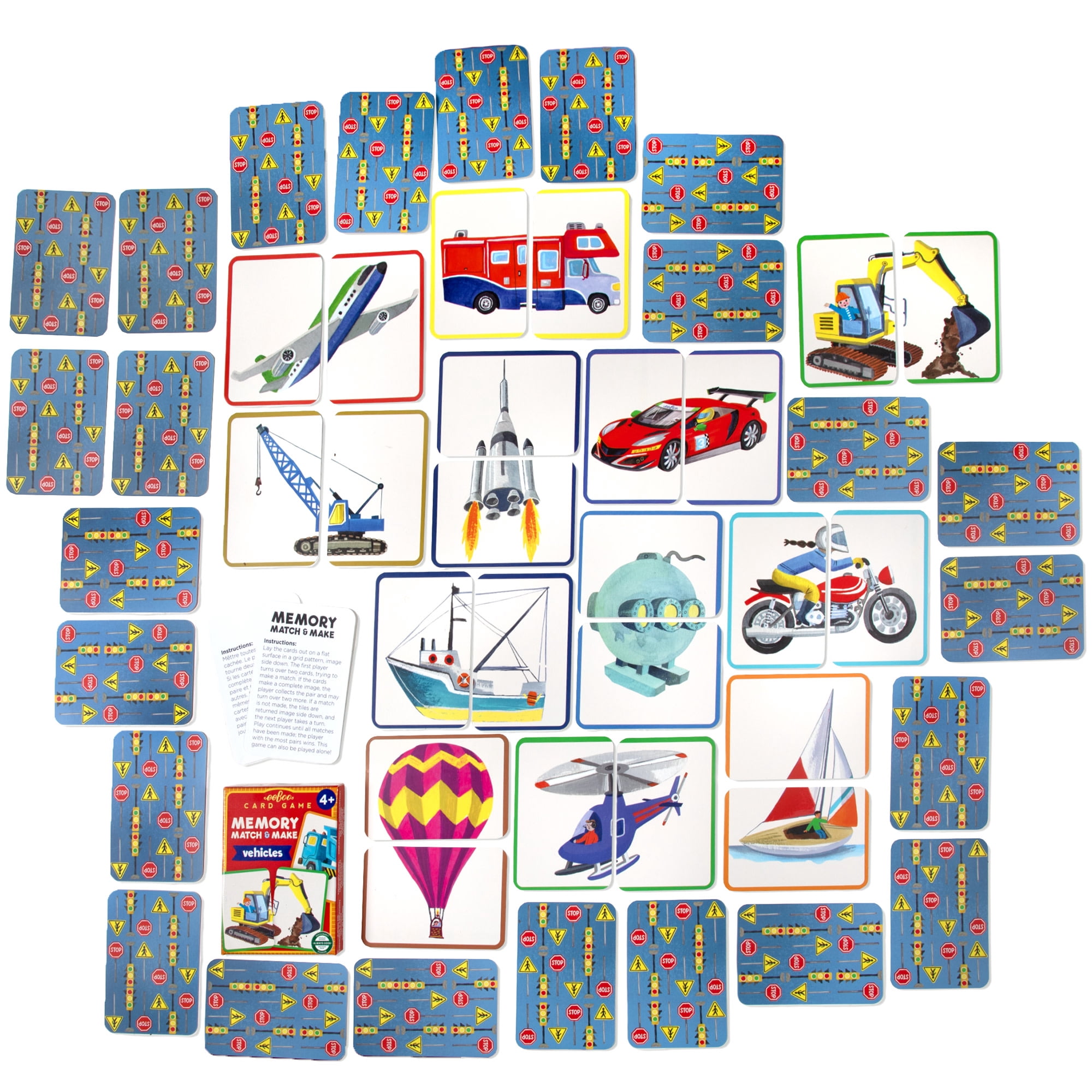 eeBoo Vehicles Memory Match & Make Game, Ages 4+ For 1-4 Players - Sharpens Visual Acuity, Concentration, And Memory Skills, 48 Cards, 24 Pairs