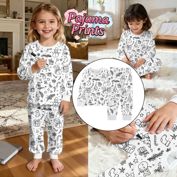 Cozy Themed Girls Pajama Long Sleeve Top And Pants Cute Holiday Print Sleepwear For Children Soft Loungewear For Festive Family Nights Home Comfort Outfit