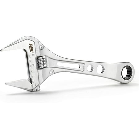 

STEELHEAD 8” Wide-Mouth Adjustable Wrench w/Integrated 72-Tooth 12-Point 17mm Ratcheting End 12-Point Sockets [10mm (3/8in) & 12mm (1/2)] 72-Tooth Gearing Chrome Vanadium USA-Based Support