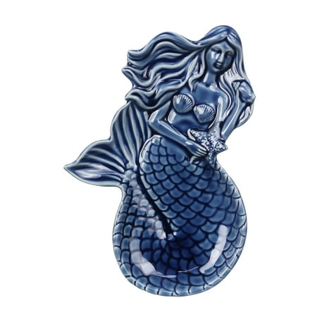 Blue Mermaid Trinket Dish Ceramic 8 Inches
