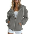 thumbnail image 3 of Full Zip Jackets Women Drawstring Hooded Zipper Sweatshirt Solid Color Long Sleeve Fleece Zip Up Hoodies Sweatshirts, 3 of 8