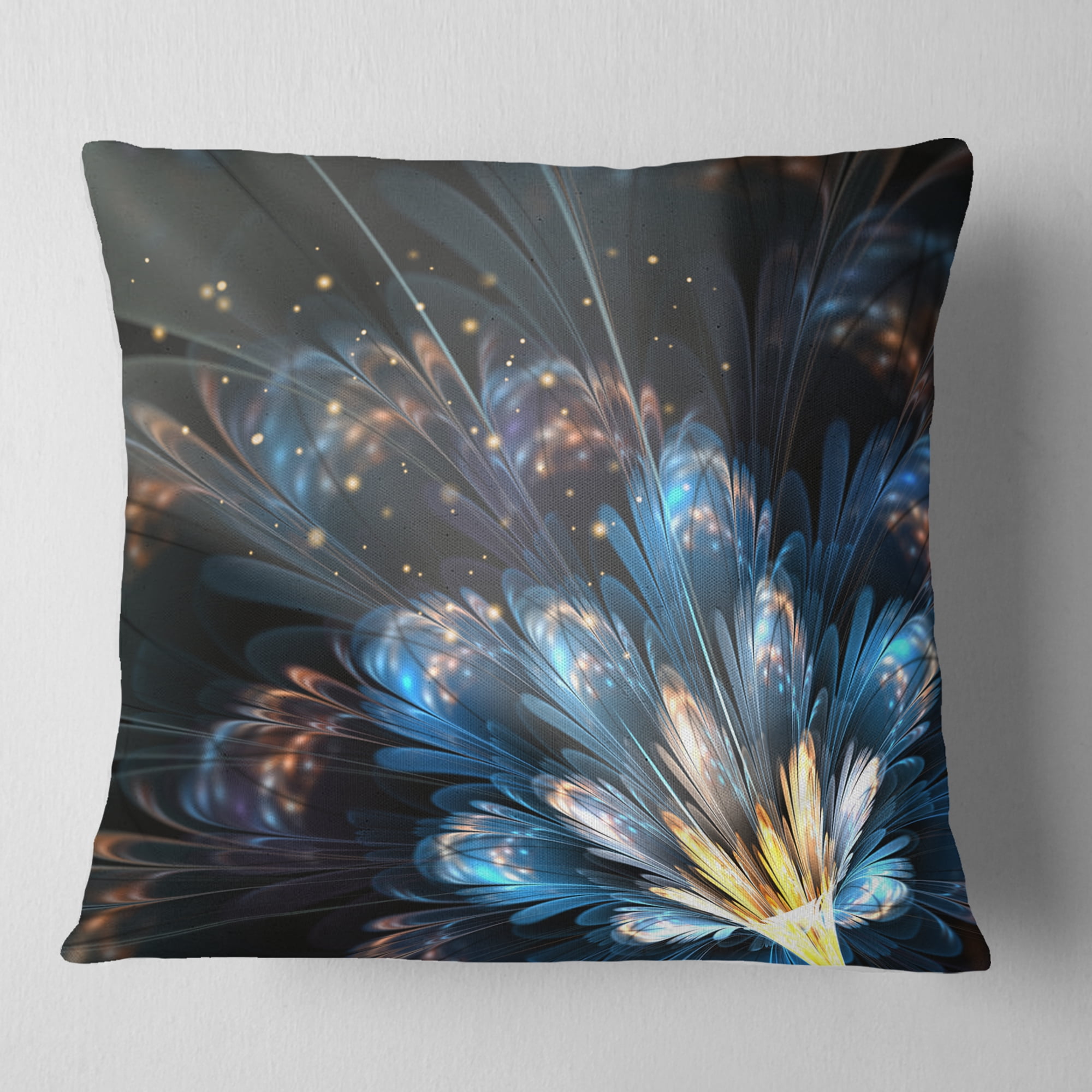 Designart Blue Flower with Golden Details - Floral Throw Pillow - 16x16