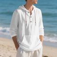 thumbnail image 6 of Yusimy Men's Casual Beach Long Sleeve Hoodie - Pullover Style, Drawstring Hood, Half-Button Henley & Functional Pockets, 6 of 9