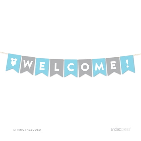 Welcome Gray Boy Baby Shower Hanging Pennant Garland Party Banner