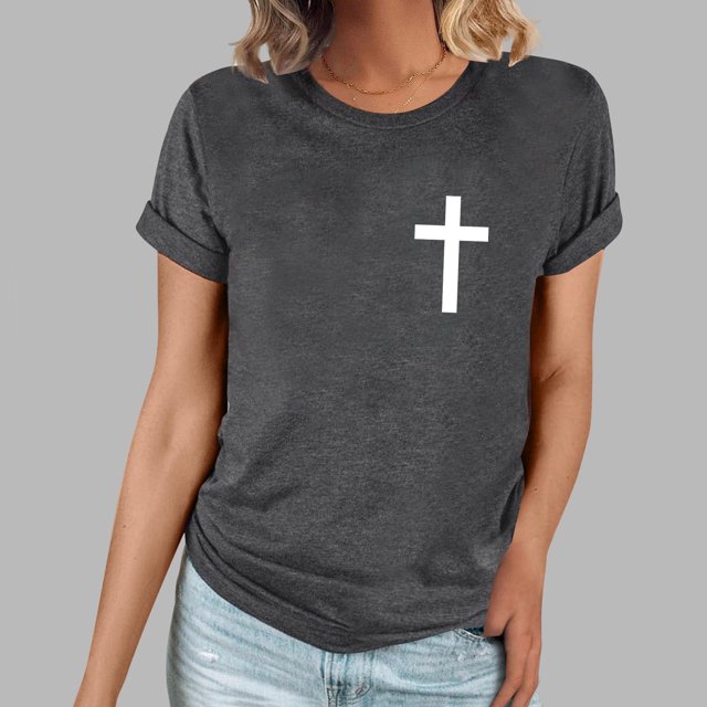 Fiudx Tops para Mujer Camiseta Informal de Manga Corta con Cuello Redondo Estampada para Mujer