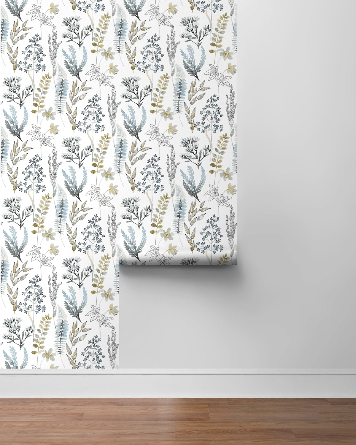 NextWall  Wild Garden Peel and Stick Wallpaper 20.5 in. W x 18 ft. L - Glacier Blue & Matte Brass